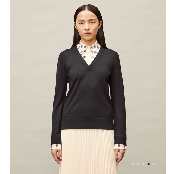 Tory Burch New Embroidered Dickie V-Neck Sweater.  NWT - Picture 3 of 16